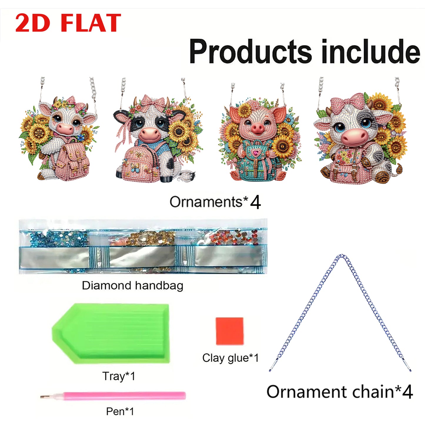 4pcs Sunflower Animal DIY 2D Flat Special Shaped Diamond Painting Kits Pendant