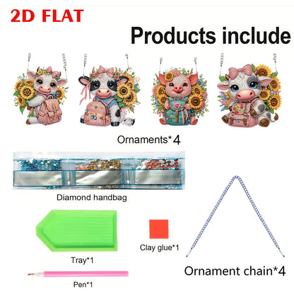 4pcs Sunflower Animal DIY 2D Flat Special Shaped Diamond Painting Kits Pendant