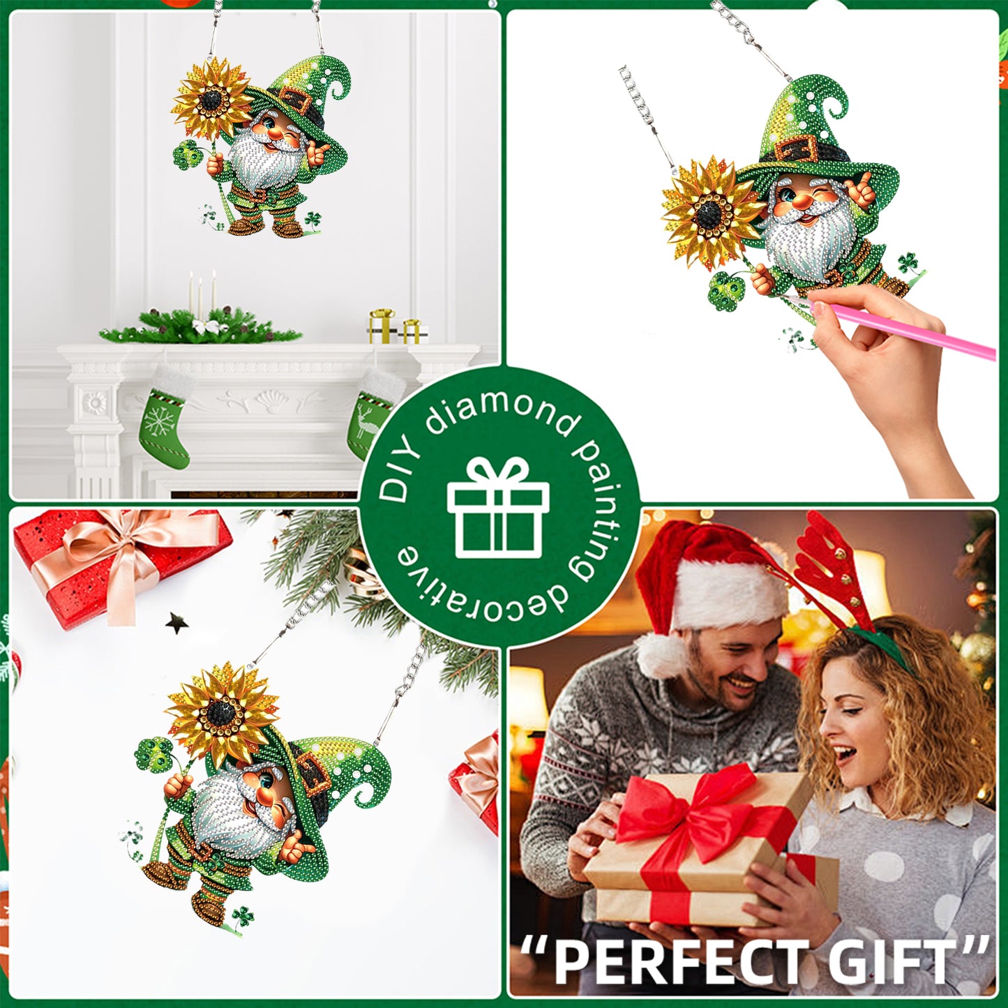 4pcs Sunflower Gnome DIY 2D Flat Special Shaped Diamond Painting Kits Pendant