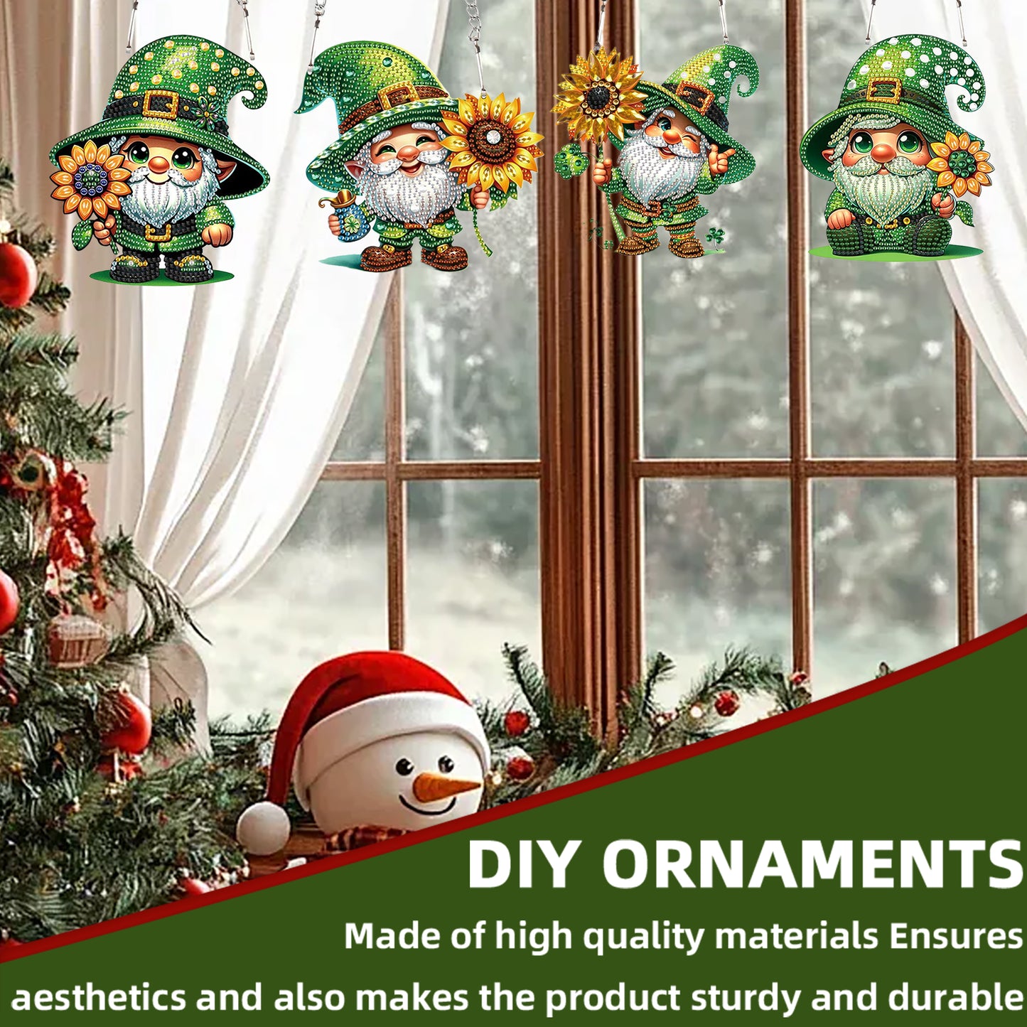 4pcs Sunflower Gnome DIY 2D Flat Special Shaped Diamond Painting Kits Pendant