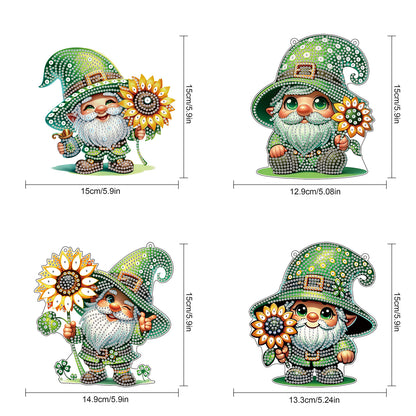 4pcs Sunflower Gnome DIY 2D Flat Special Shaped Diamond Painting Kits Pendant