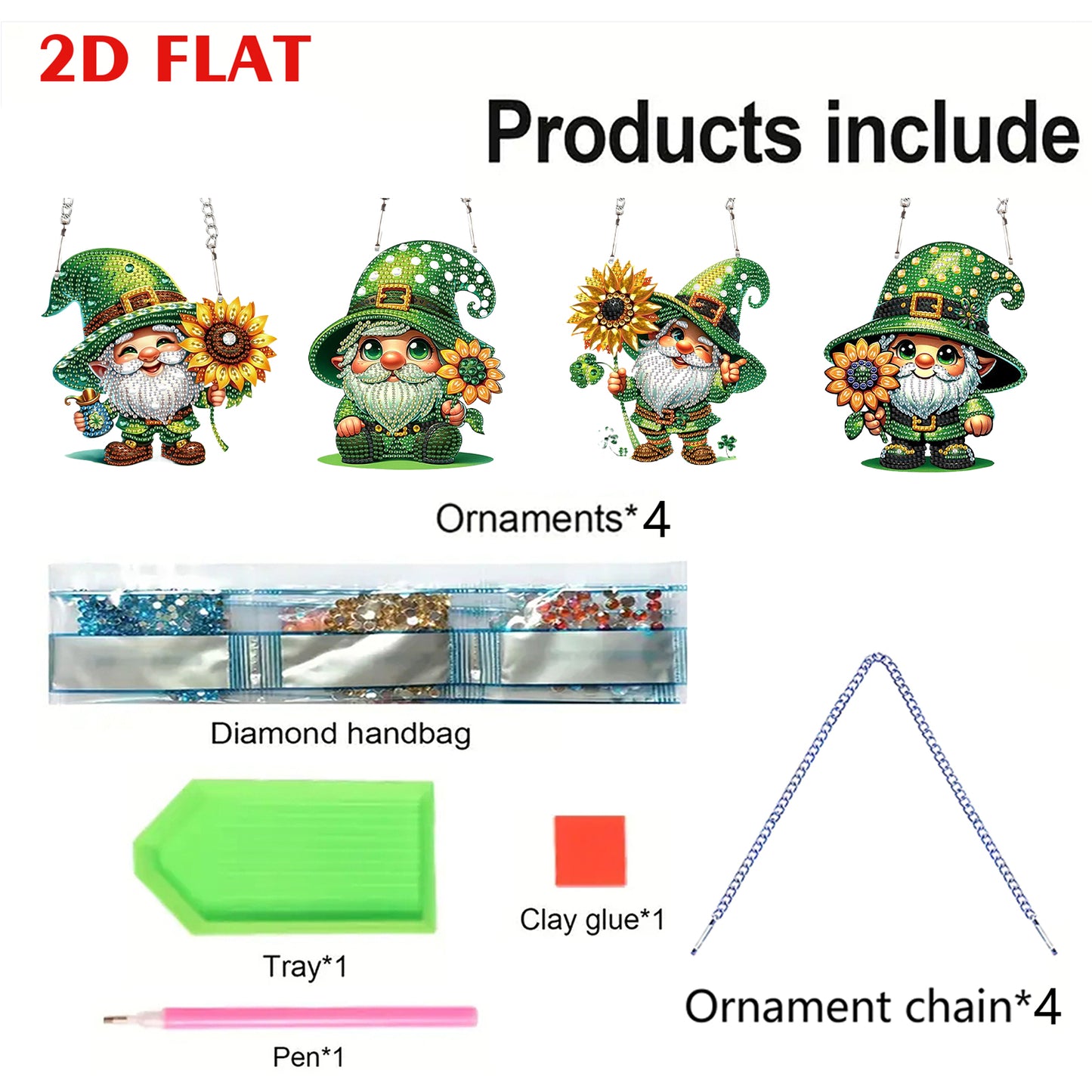 4pcs Sunflower Gnome DIY 2D Flat Special Shaped Diamond Painting Kits Pendant