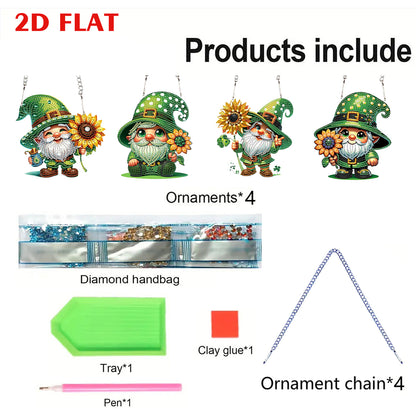 4pcs Sunflower Gnome DIY 2D Flat Special Shaped Diamond Painting Kits Pendant