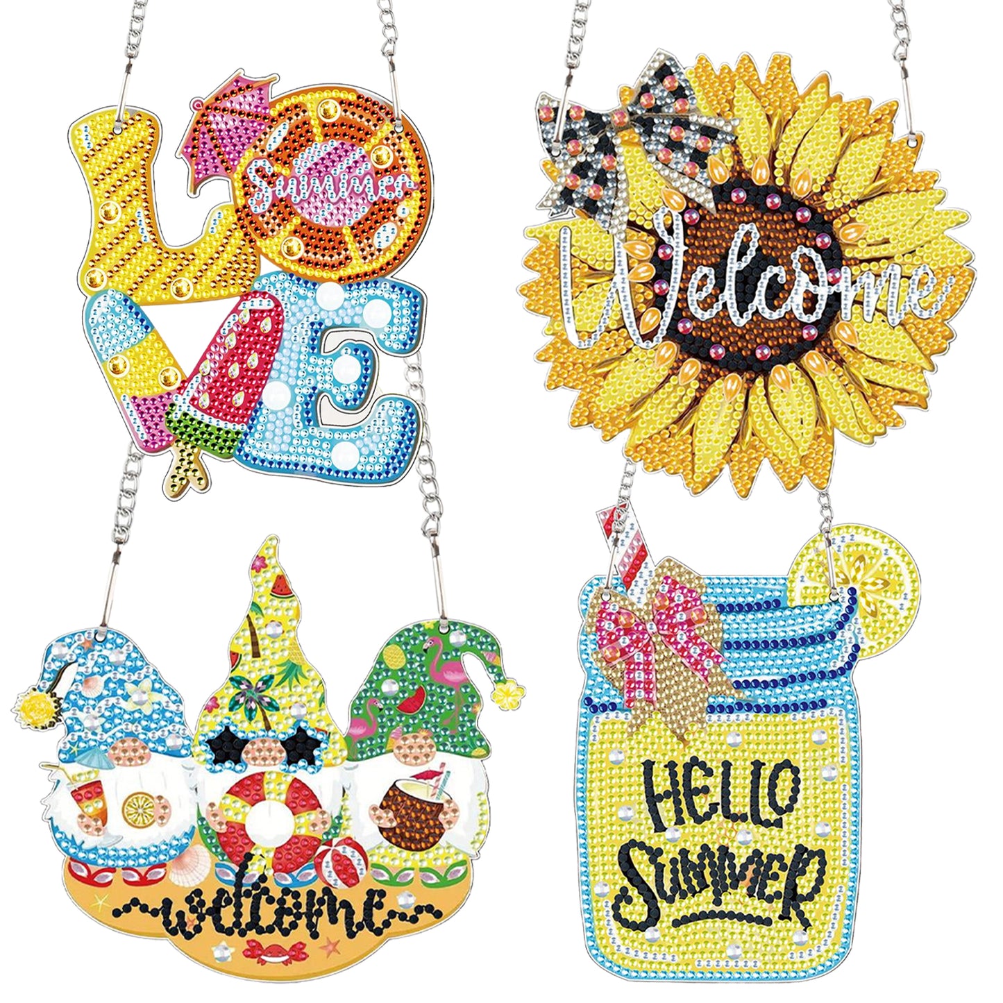 4pcs Summer Atmosphere DIY 2D Flat Special Shaped Diamond Painting Kits Pendant