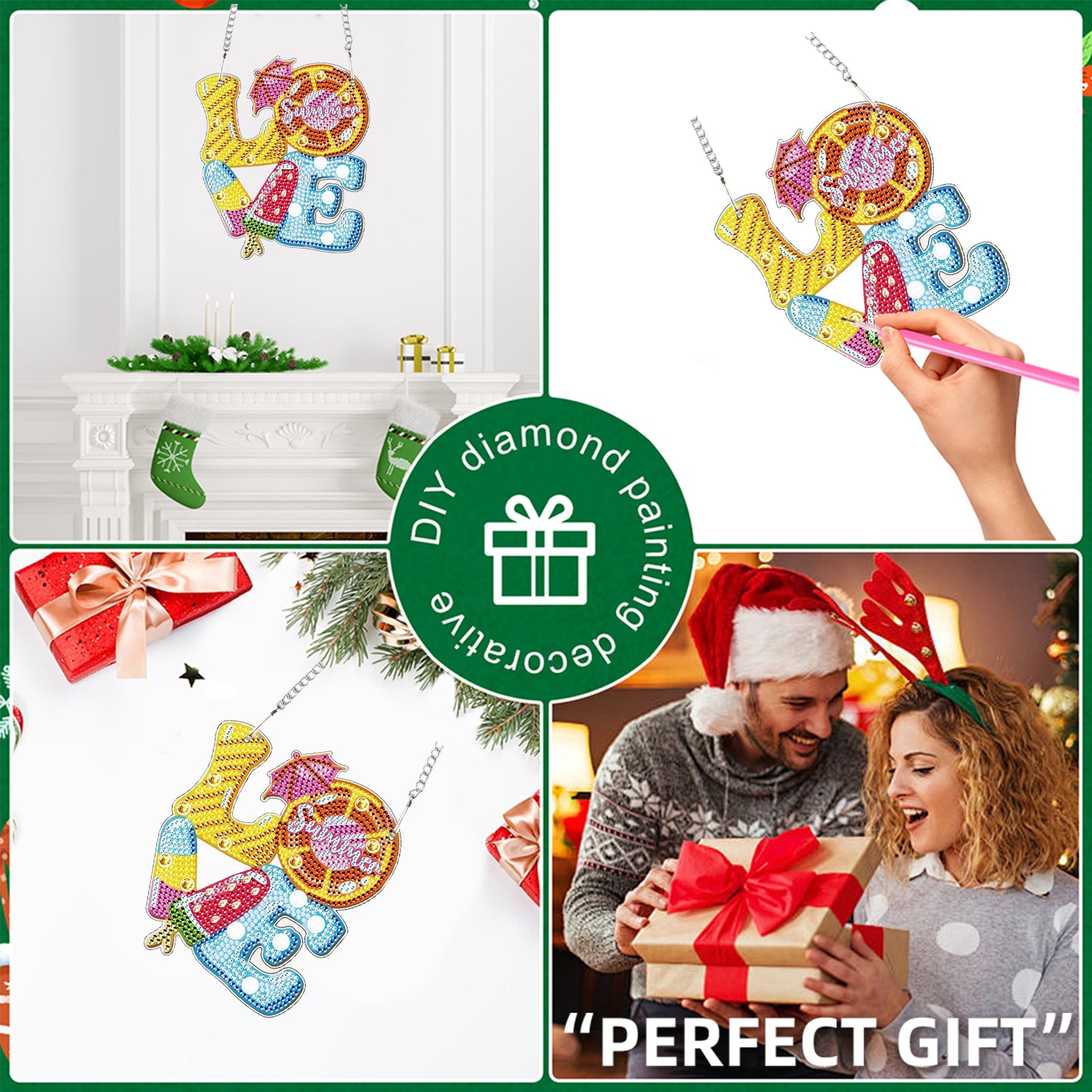 4pcs Summer Atmosphere DIY 2D Flat Special Shaped Diamond Painting Kits Pendant