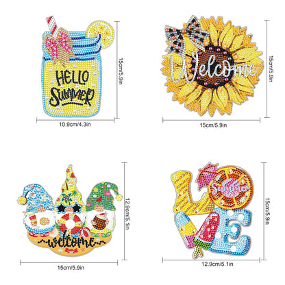 4pcs Summer Atmosphere DIY 2D Flat Special Shaped Diamond Painting Kits Pendant