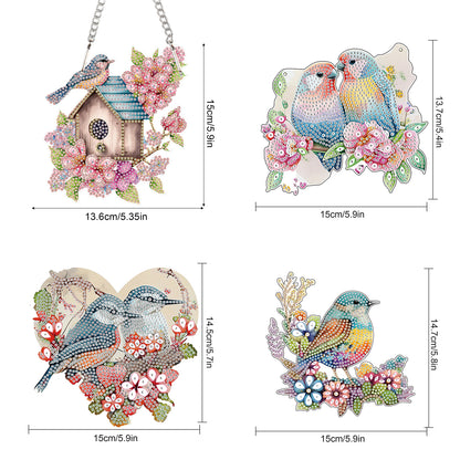 4pcs Flower Bluebird DIY 2D Flat Special Shaped Diamond Painting Kits Pendant