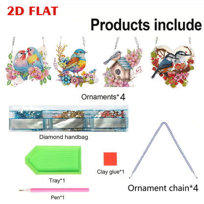 4pcs Flower Bluebird DIY 2D Flat Special Shaped Diamond Painting Kits Pendant