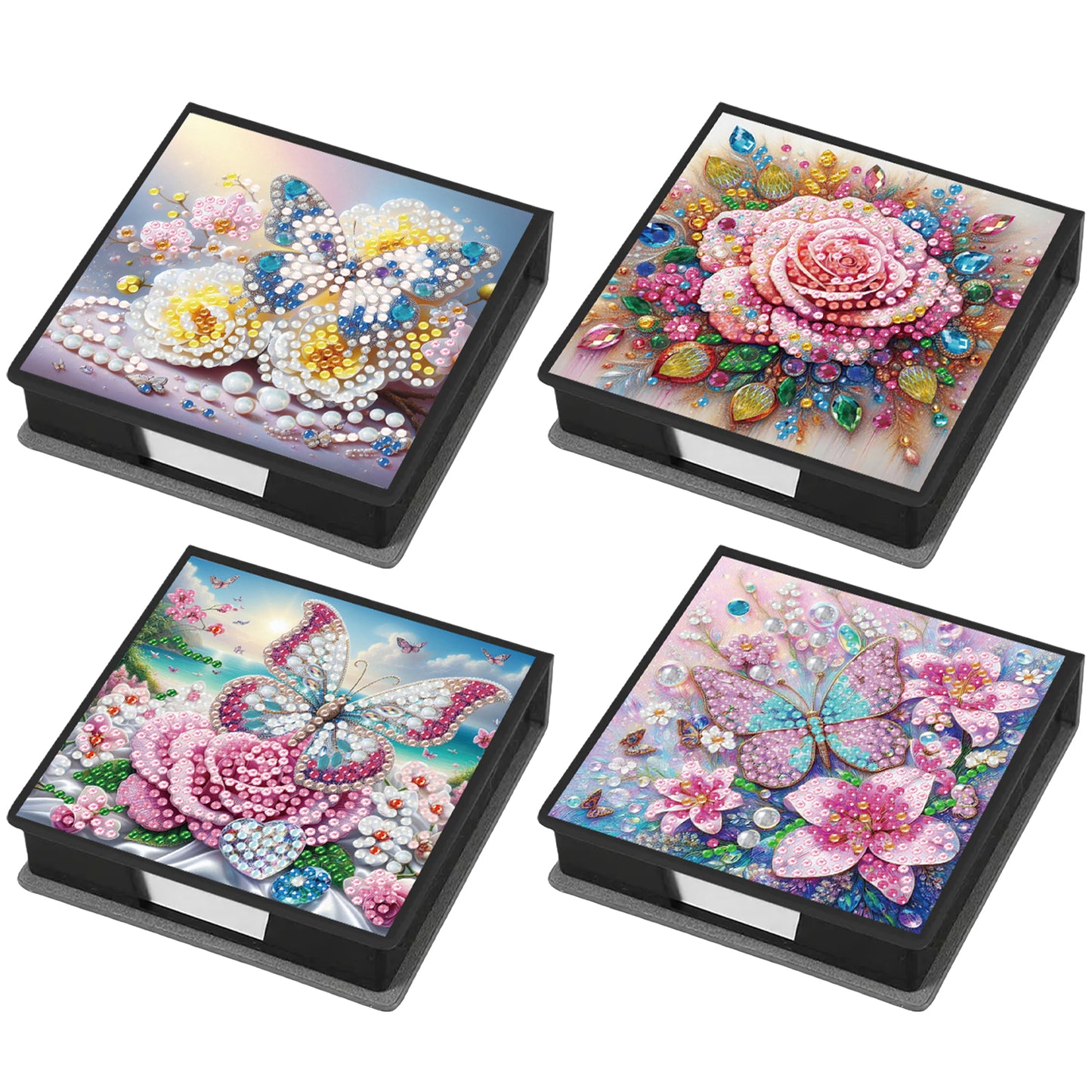 4Pcs Butterfly 5D DIY PU Diamond Painting Kit Note Box with 160 Sheets Paper