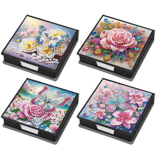 4Pcs Butterfly 5D DIY PU Diamond Painting Kit Note Box with 160 Sheets Paper