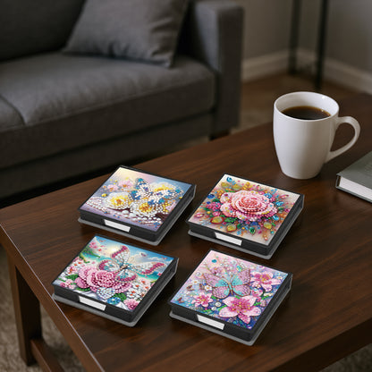 4Pcs Butterfly 5D DIY PU Diamond Painting Kit Note Box with 160 Sheets Paper