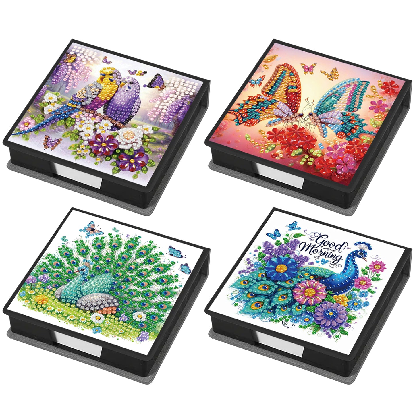 4Pcs Animal 5D DIY PU Diamond Painting Kit Office Note Box with 640 Sheets Paper