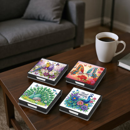 4Pcs Animal 5D DIY PU Diamond Painting Kit Office Note Box with 640 Sheets Paper