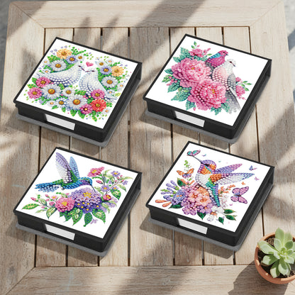4Pcs Bird 5D DIY PU Diamond Painting Kit Office Note Box with 640 Sheets Paper