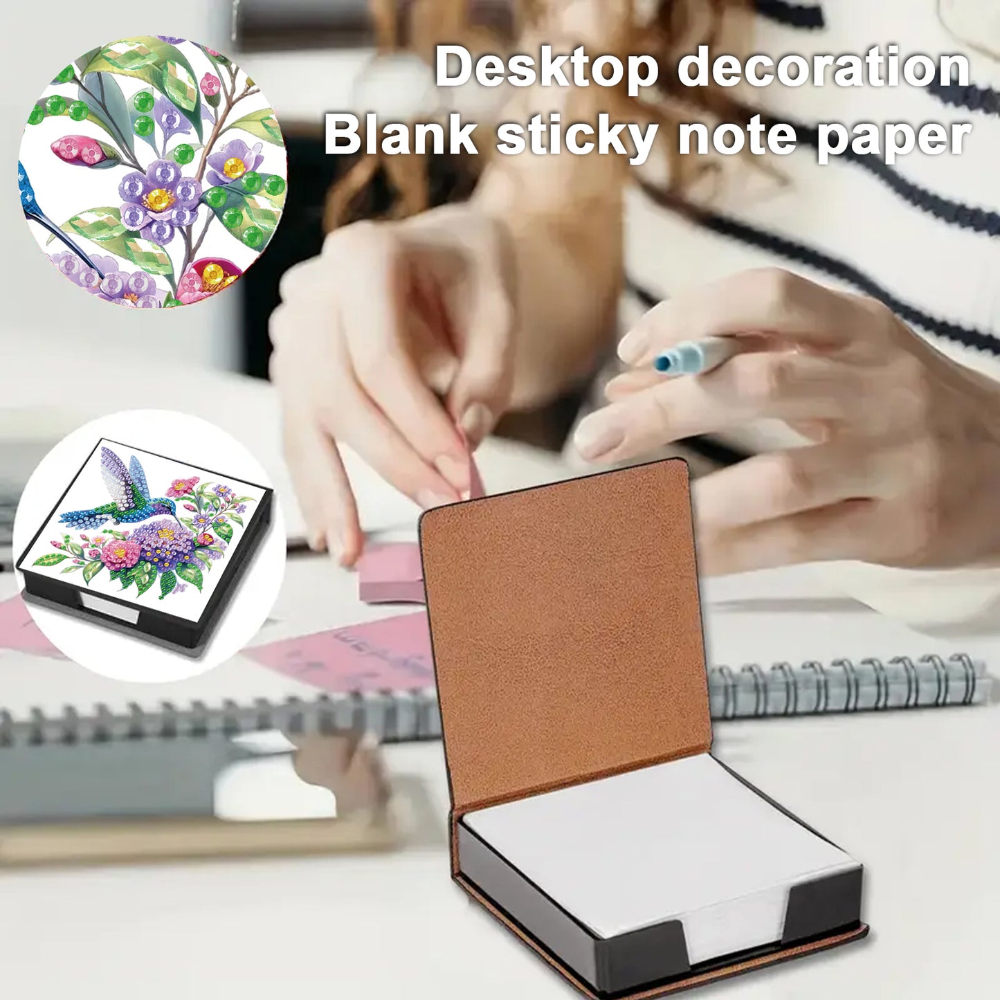 4Pcs Bird 5D DIY PU Diamond Painting Kit Office Note Box with 640 Sheets Paper