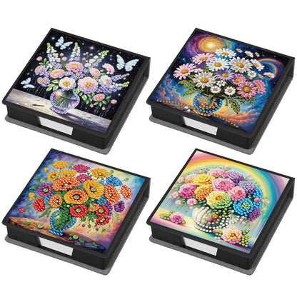 4Pcs Vase 5D DIY PU Diamond Painting Kit Office Note Box with 640 Sheets Paper