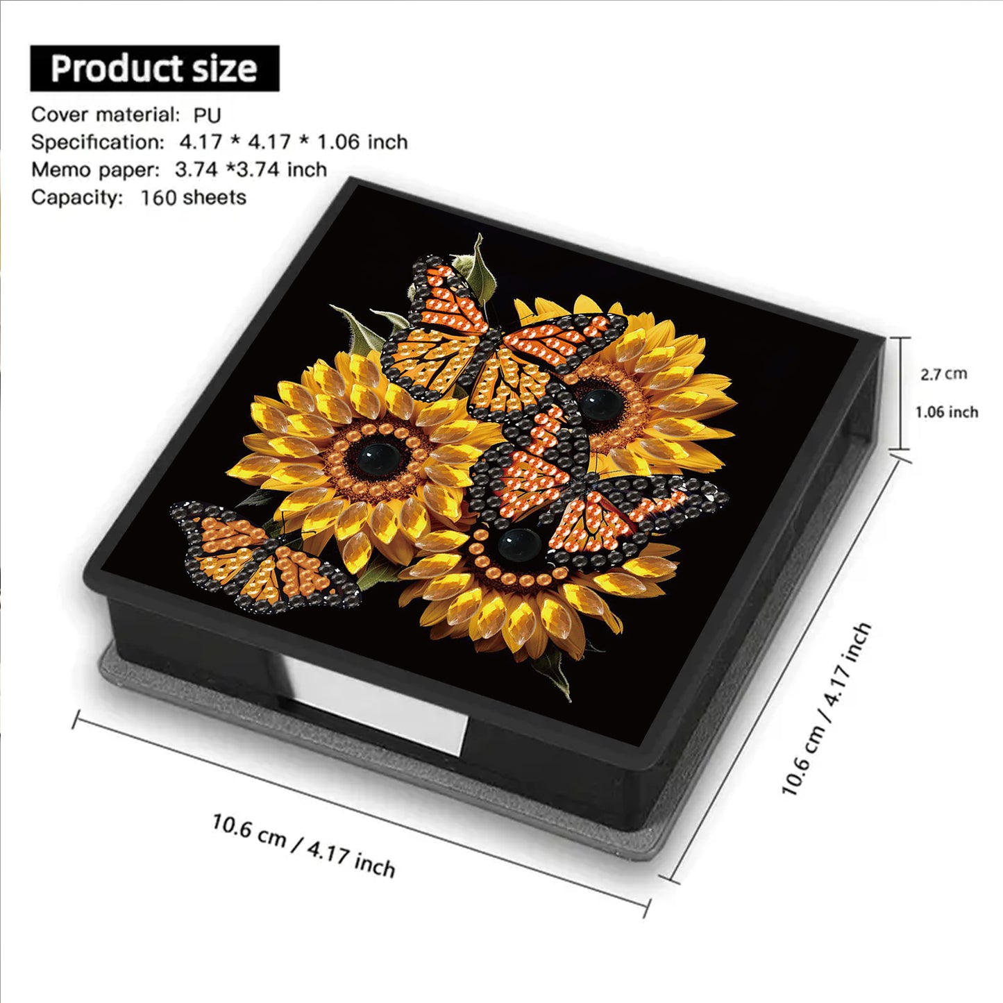 Butterfly 5D DIY PU Diamond Painting Kit Note Box with 160 Sheets Paper Holder