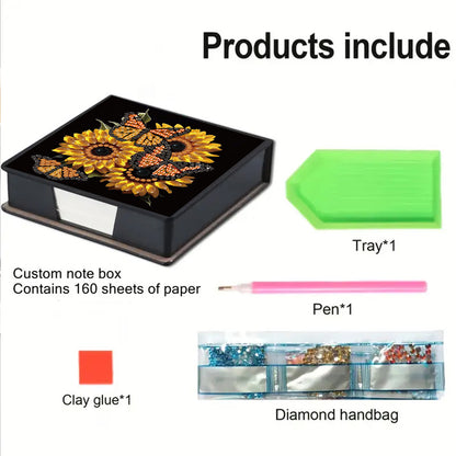 Butterfly 5D DIY PU Diamond Painting Kit Note Box with 160 Sheets Paper Holder