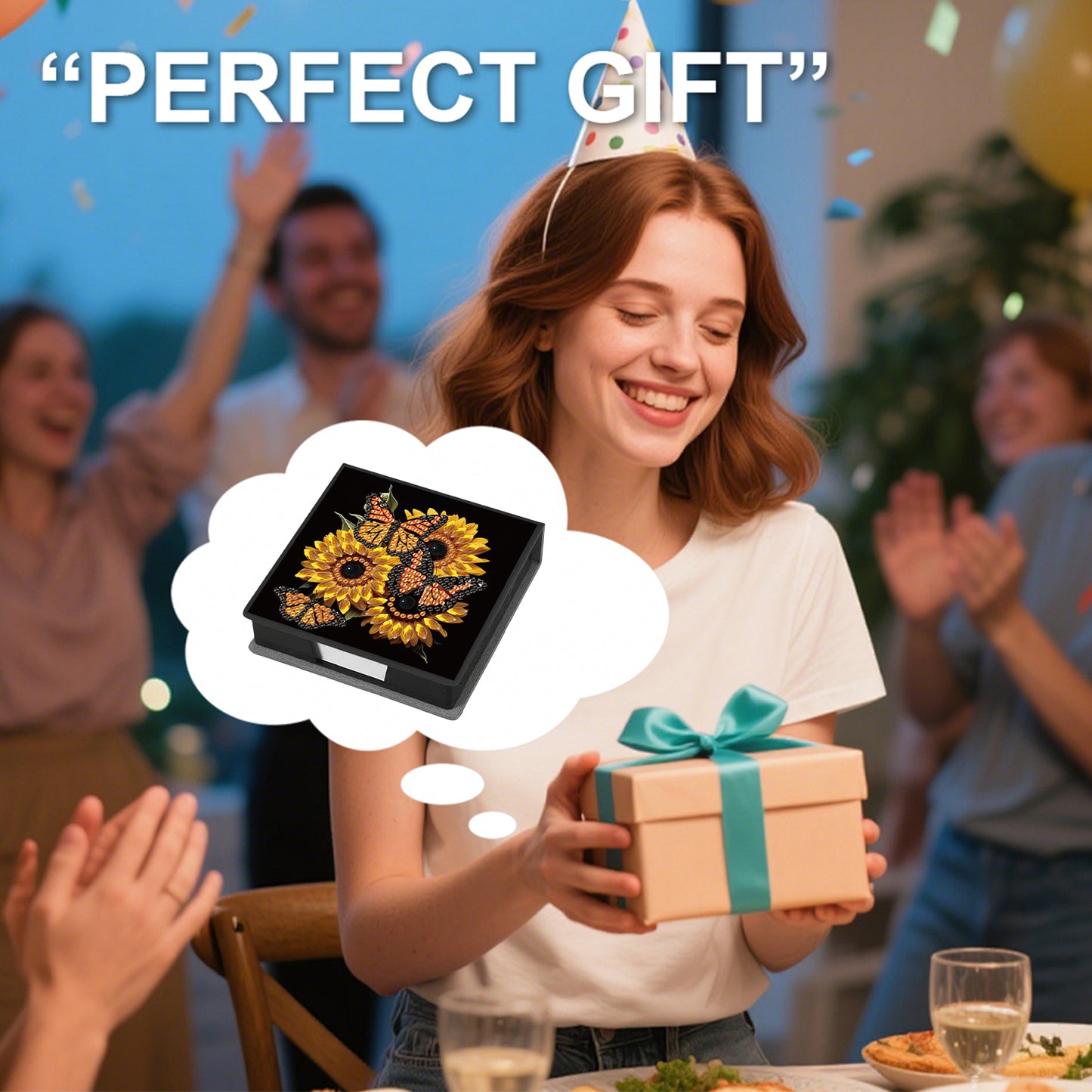 Butterfly 5D DIY PU Diamond Painting Kit Note Box with 160 Sheets Paper Holder