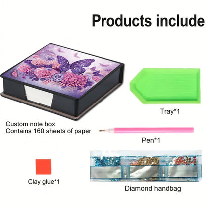Flower 5D DIY PU Diamond Painting Kit Note Box with 160 Sheets Paper Memo Holder