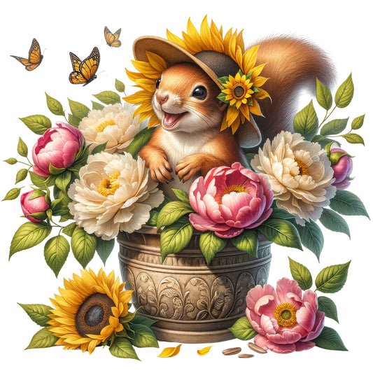 Squirrel And Peony - Full Round Drill Diamond Painting 40*40CM
