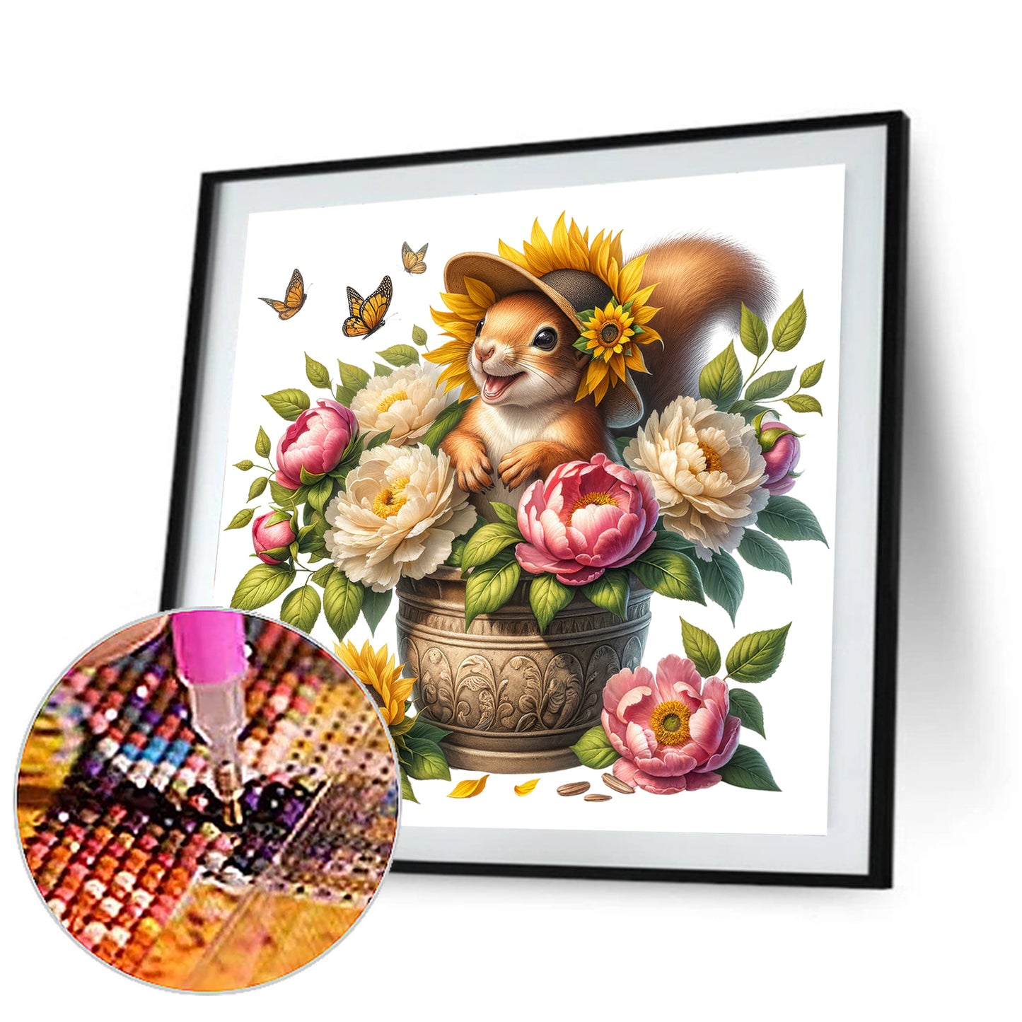 Squirrel And Peony - Full Round Drill Diamond Painting 40*40CM