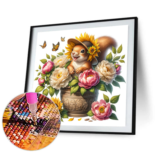 Squirrel And Peony - Full Round Drill Diamond Painting 40*40CM