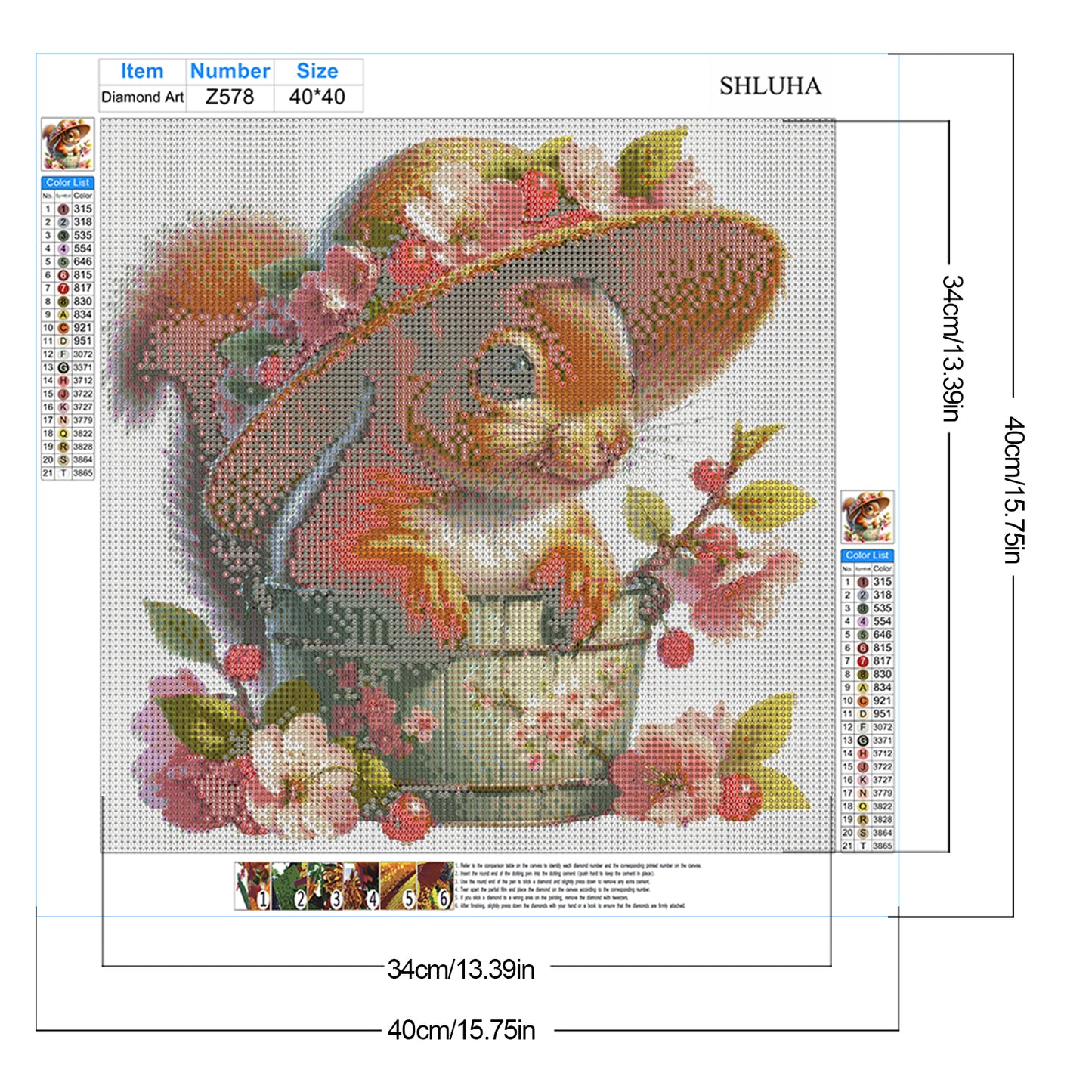 Squirrel And Flowers - Full Round Drill Diamond Painting 40*40CM