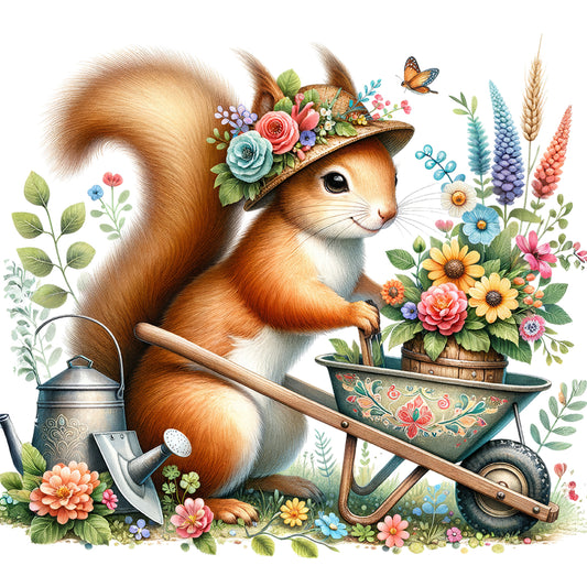 Squirrel Stroller - Full Round Drill Diamond Painting 40*40CM