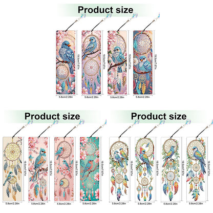 12Pcs Bluebird DIY Diamond Painting Bookmark with Crystal Pendant for Readers