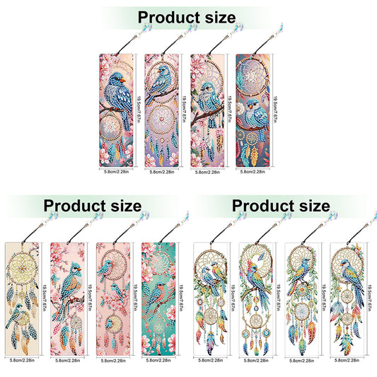 12Pcs Bluebird DIY Diamond Painting Bookmark with Crystal Pendant for Readers