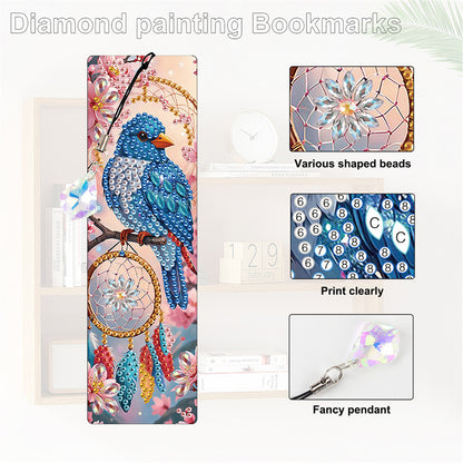 12Pcs Bluebird DIY Diamond Painting Bookmark with Crystal Pendant for Readers