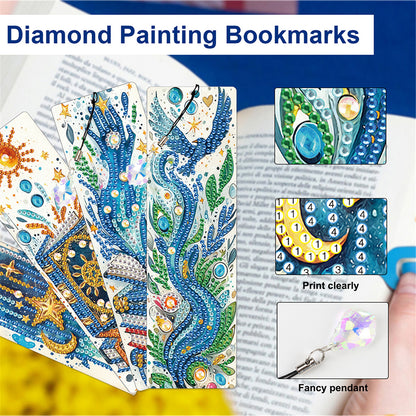 12Pcs Books DIY Diamond Painting Bookmark with Crystal Pendant for Book Decor