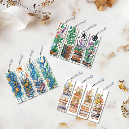 12Pcs Books DIY Diamond Painting Bookmark with Crystal Pendant for Book Decor