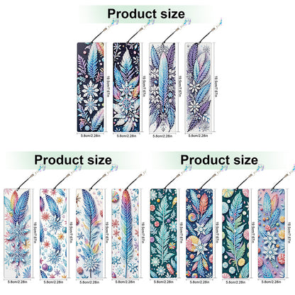 12Pcs Dreamy Feathers DIY Diamond Painting Bookmark with Crystal Pendant Decor