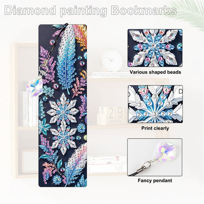 12Pcs Dreamy Feathers DIY Diamond Painting Bookmark with Crystal Pendant Decor