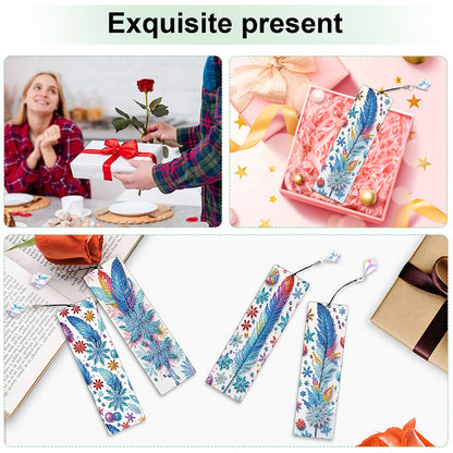 12Pcs Dreamy Feathers DIY Diamond Painting Bookmark with Crystal Pendant Decor