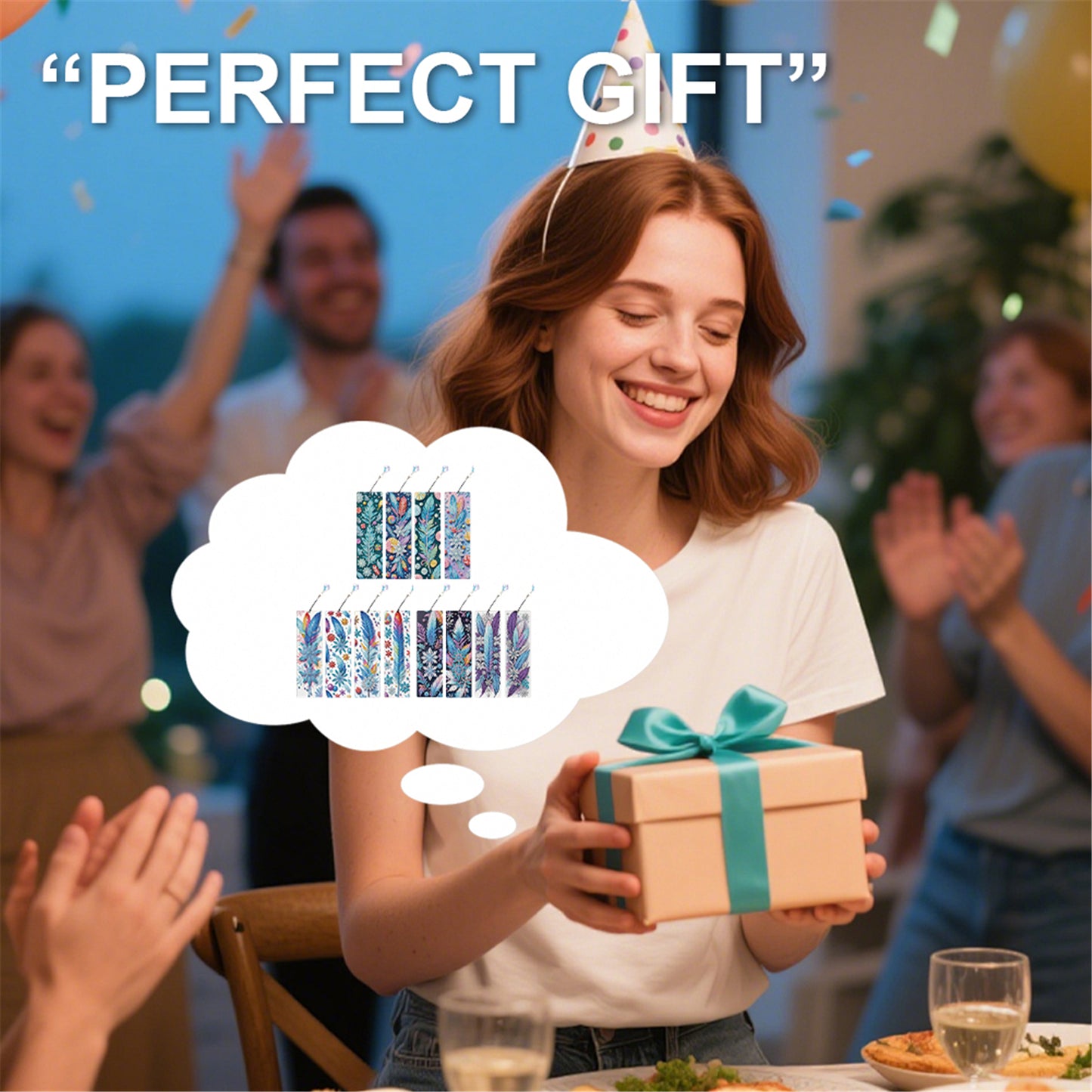 12Pcs Dreamy Feathers DIY Diamond Painting Bookmark with Crystal Pendant Decor