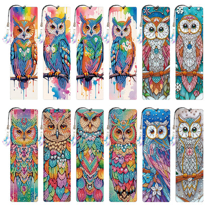 12Pcs Owl DIY Diamond Painting Bookmark with Crystal Pendant for Book Decor