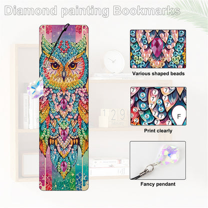12Pcs Owl DIY Diamond Painting Bookmark with Crystal Pendant for Book Decor