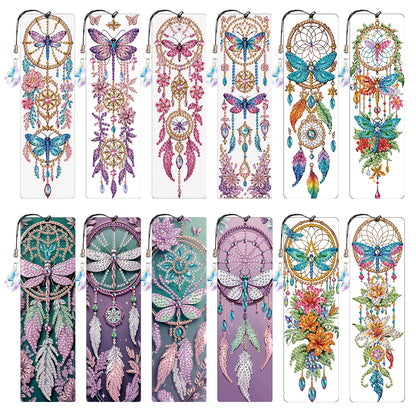 12Pcs Butterfly DIY Diamond Painting Bookmark with Crystal Pendant for Readers