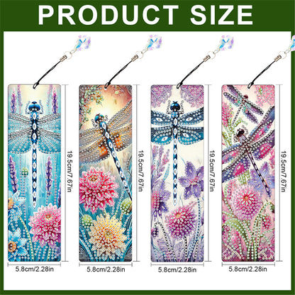 12Pcs Dragonfly DIY Diamond Painting Bookmark with Crystal Pendant for Readers
