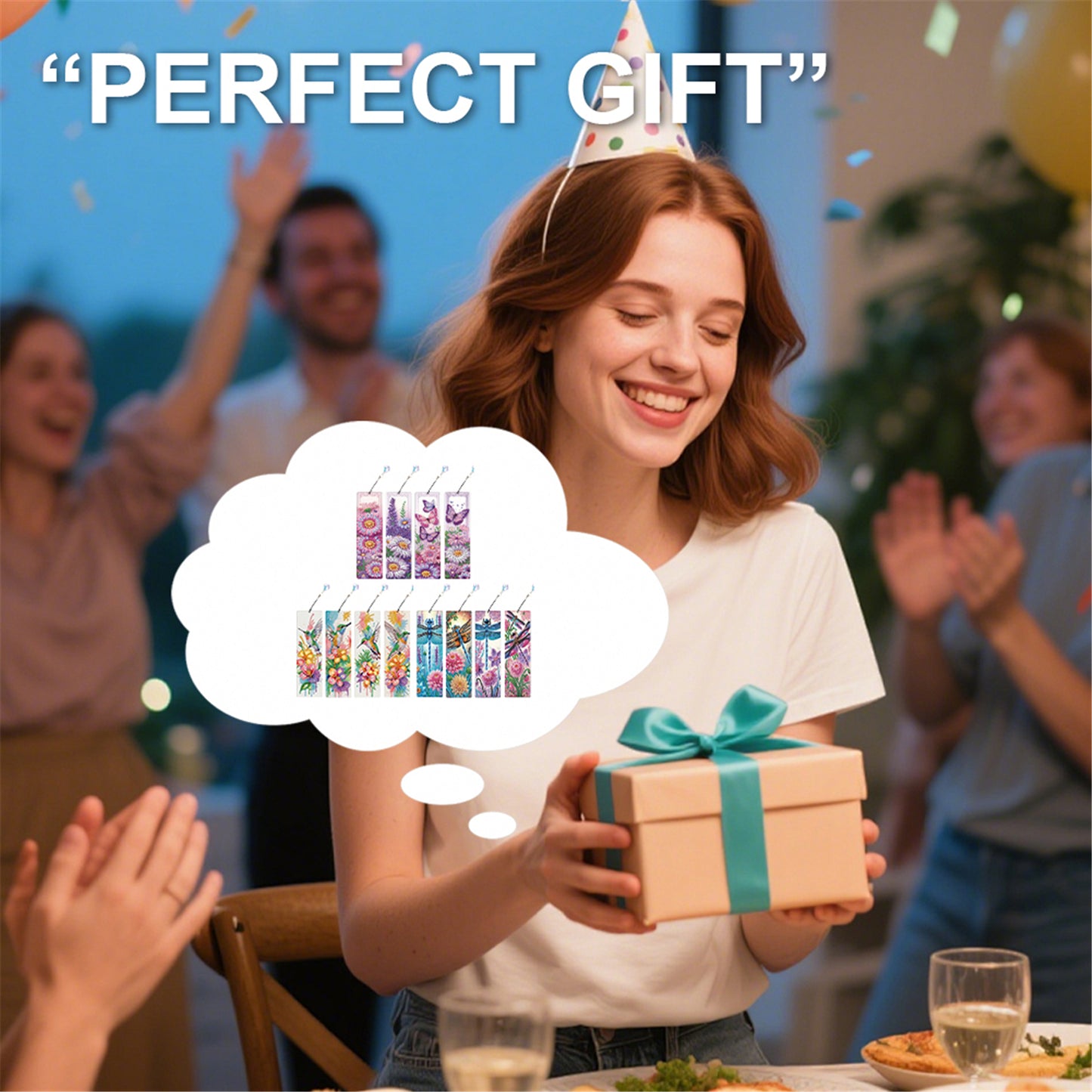 12Pcs Dragonfly DIY Diamond Painting Bookmark with Crystal Pendant for Readers