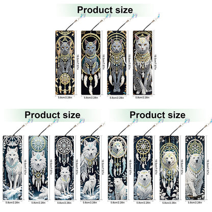 12Pcs Animals DIY Diamond Painting Bookmark with Crystal Pendant for Readers