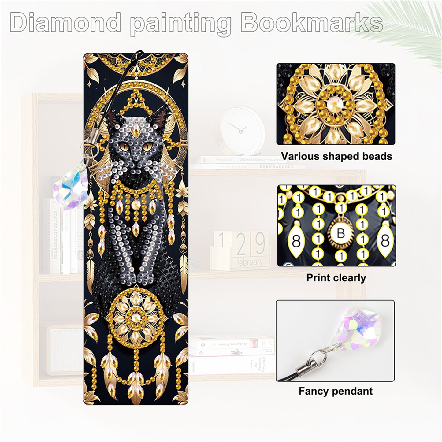 12Pcs Animals DIY Diamond Painting Bookmark with Crystal Pendant for Readers