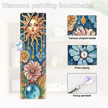 12Pcs Moon DIY Diamond Painting Bookmark with Crystal Pendant for Book Decor