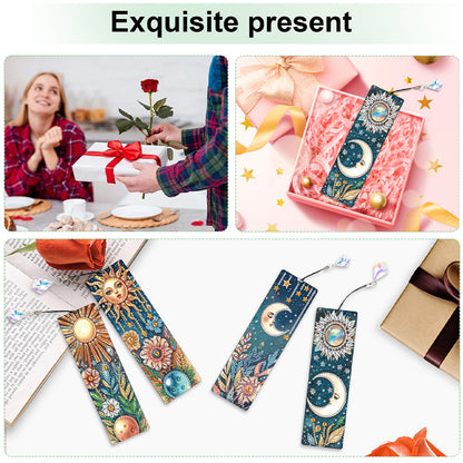 12Pcs Moon DIY Diamond Painting Bookmark with Crystal Pendant for Book Decor