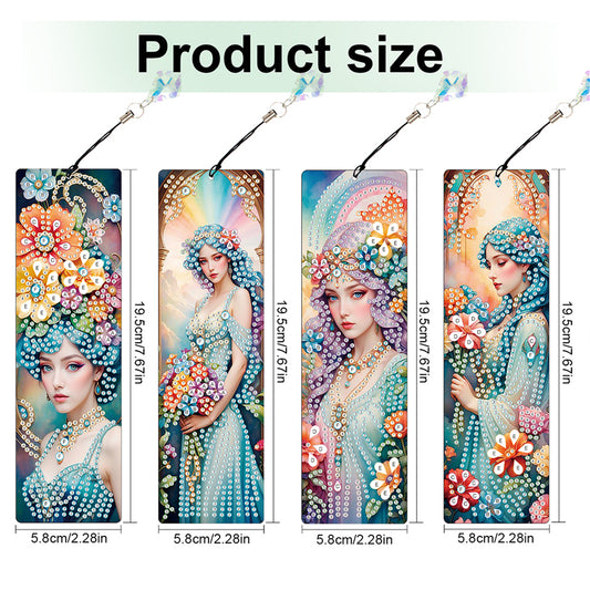 12Pcs Woman DIY Diamond Painting Bookmark with Crystal Pendant for Book Decor