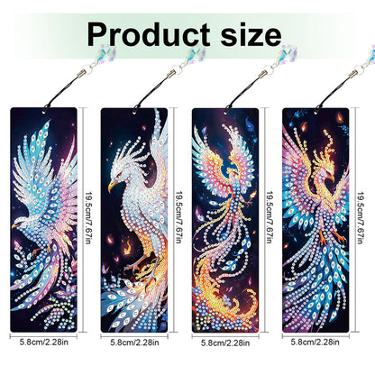 12Pcs Phoenix DIY Diamond Painting Bookmark with Crystal Pendant for Readers