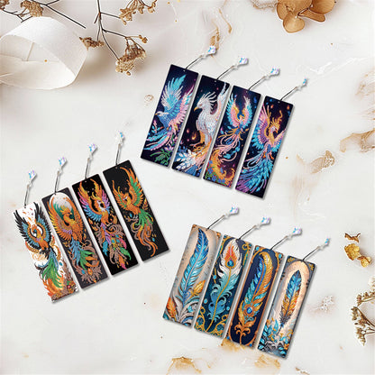 12Pcs Phoenix DIY Diamond Painting Bookmark with Crystal Pendant for Readers